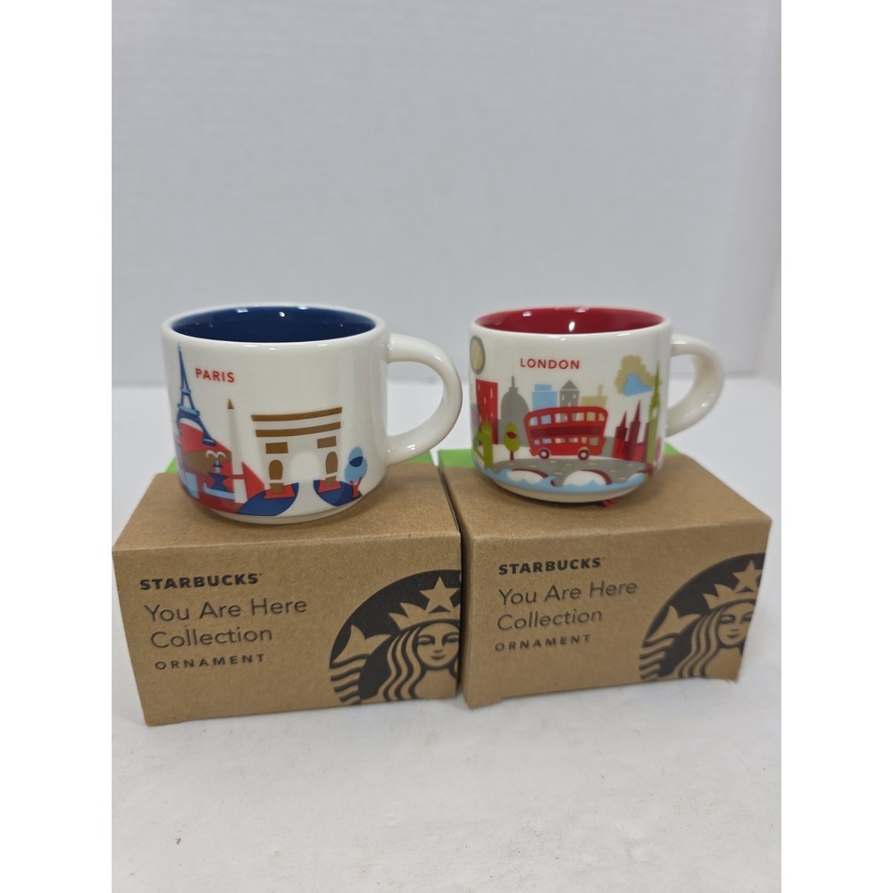 Starbucks You Are Here Collection Set of 2 Ornament Mini Cups Paris London NIB